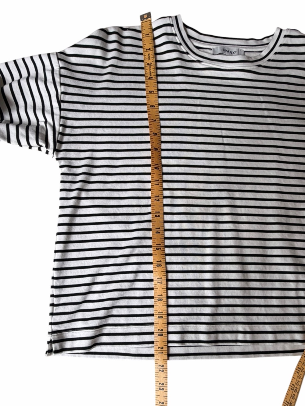Spanx 100% Cotton Black and White Striped Crewneck Long Sleeve Tee, Large - Picture 6 of 6